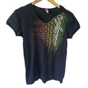 Hi Life 100% Cotton Hawaiian Reggae Jawaiian Ombre Graphic V Neck T-Shirt L